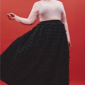 Eloquii Black Maxi Tiered Ruffle Skirt - High Rise, Relaxed Fit